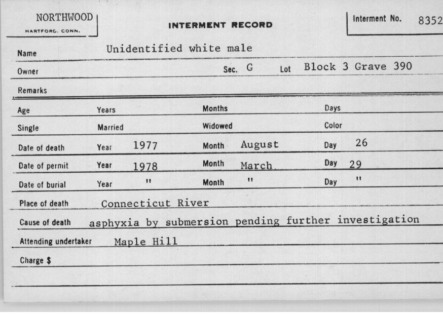 unidentified white male 1977 hartford